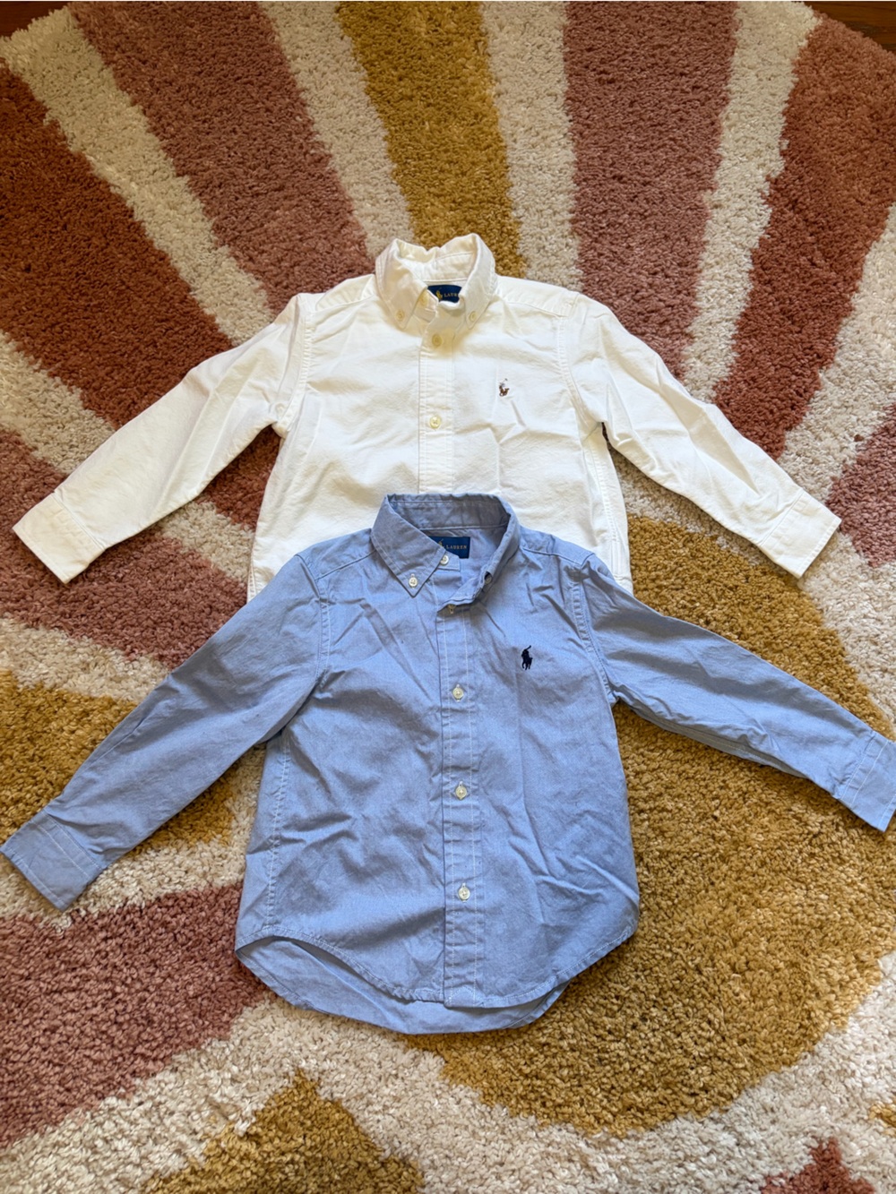 Toddler boys Ralph Lauren button up shirts 3T washed but never worn blue white